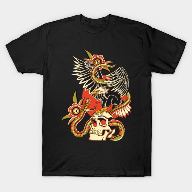 Snake eagle and skull T-Shirt by Abrom Rose